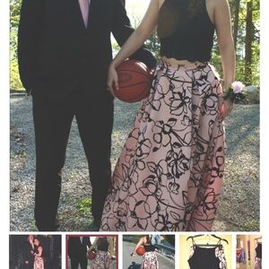 Two Piece Prom pink Black Floral dress formal Full skirt lace maxi full princess